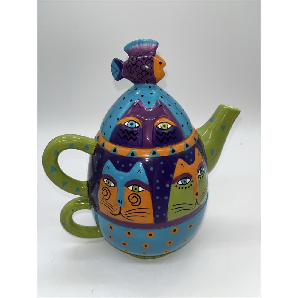 Laurel Burch Kitties Ganz Feline Tea For One Tea Set for One  Miniature Teapot
